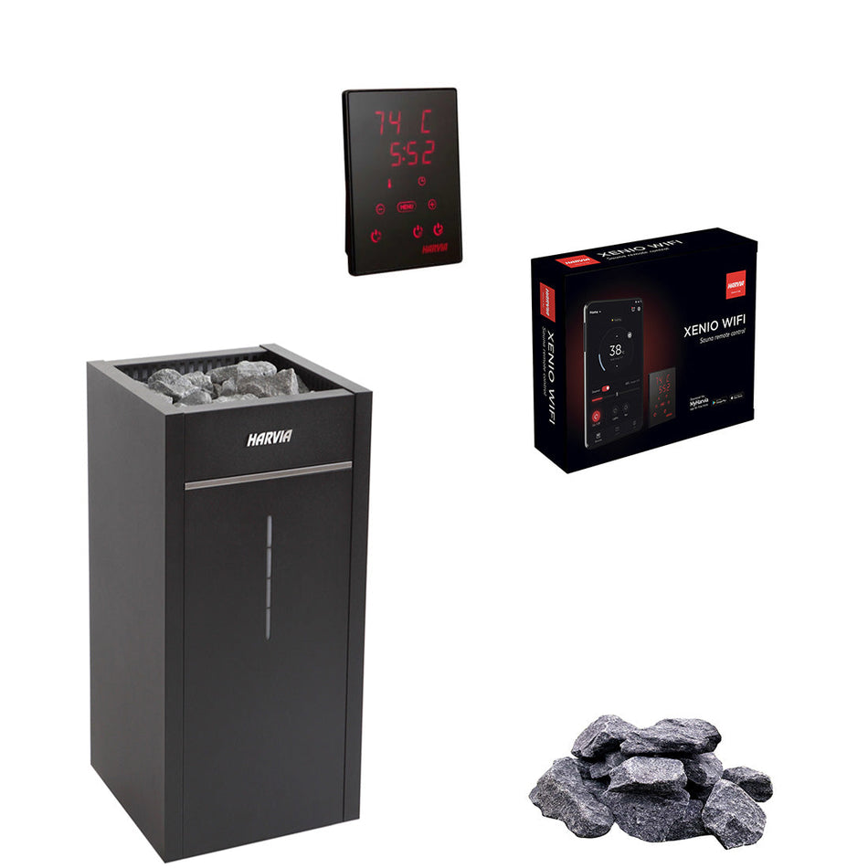 Harvia Virta Combi Komplettset | Sauna Elektroofen mit Verdampfer Funktion - CX110C Bedienteil und Steuerung über das Handy | 6.8 / 9 kW