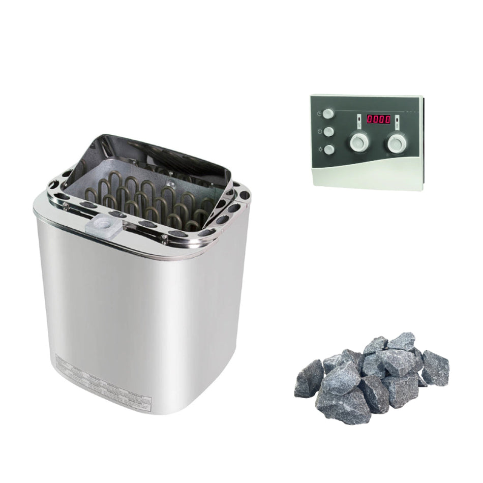 Sentiotec Nordex Combi | Sauna Elektroofen Combi Komplettset | inkl. Pro K3 Combisteuerung und 20kg Wellmia Saunasteine  | 6 kW / 8 kW / 9 kW