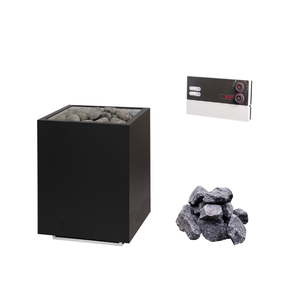 Sentiotec Home Combi | Sauna Elektroofen Combi Komplettset | inkl. Pro C3 Combisteuerung und 20kg wellmia Saunasteine | 6 kW / 9 kW