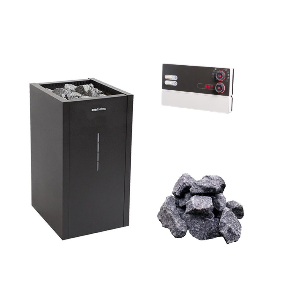 Sentiotec Home Premium Combi | Sauna Elektroofen Combi Komplettset | inkl. Pro C3 Combisteuerung und 60kg Wellmia Saunasteine  | 7 kW / 9 kW / 11 kW